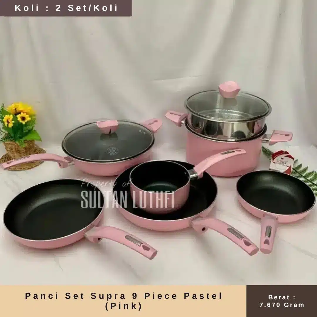 Panci Set Supra 9 Piece Pastel (Pink)