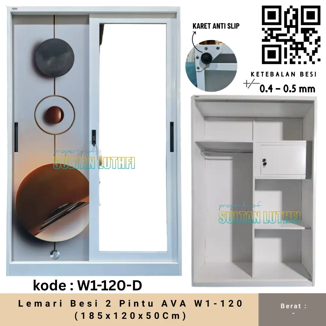 Lemari Besi 2 Pintu AVA W1-120 (185x120x50Cm)_11zon
