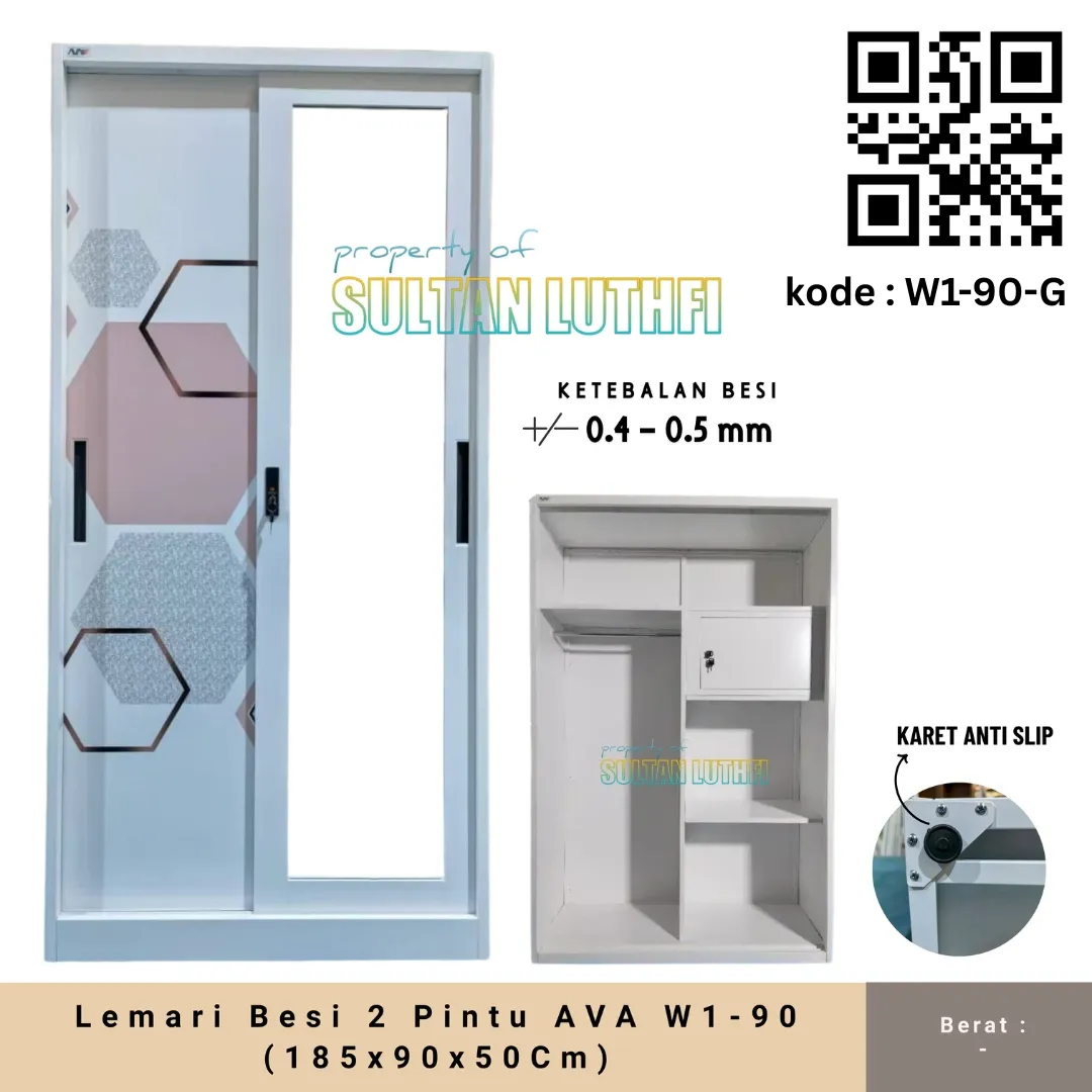 Lemari Besi 2 Pintu AVA W1-90 (185x90x50Cm)_11zon