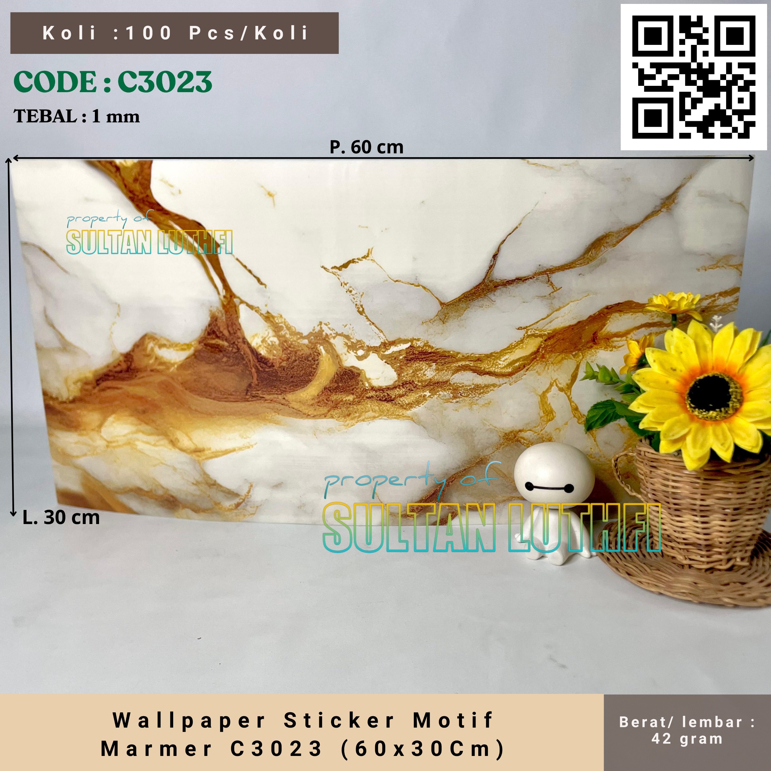Wallpaper Sticker Motif Marmer C3023 (60x30Cm)