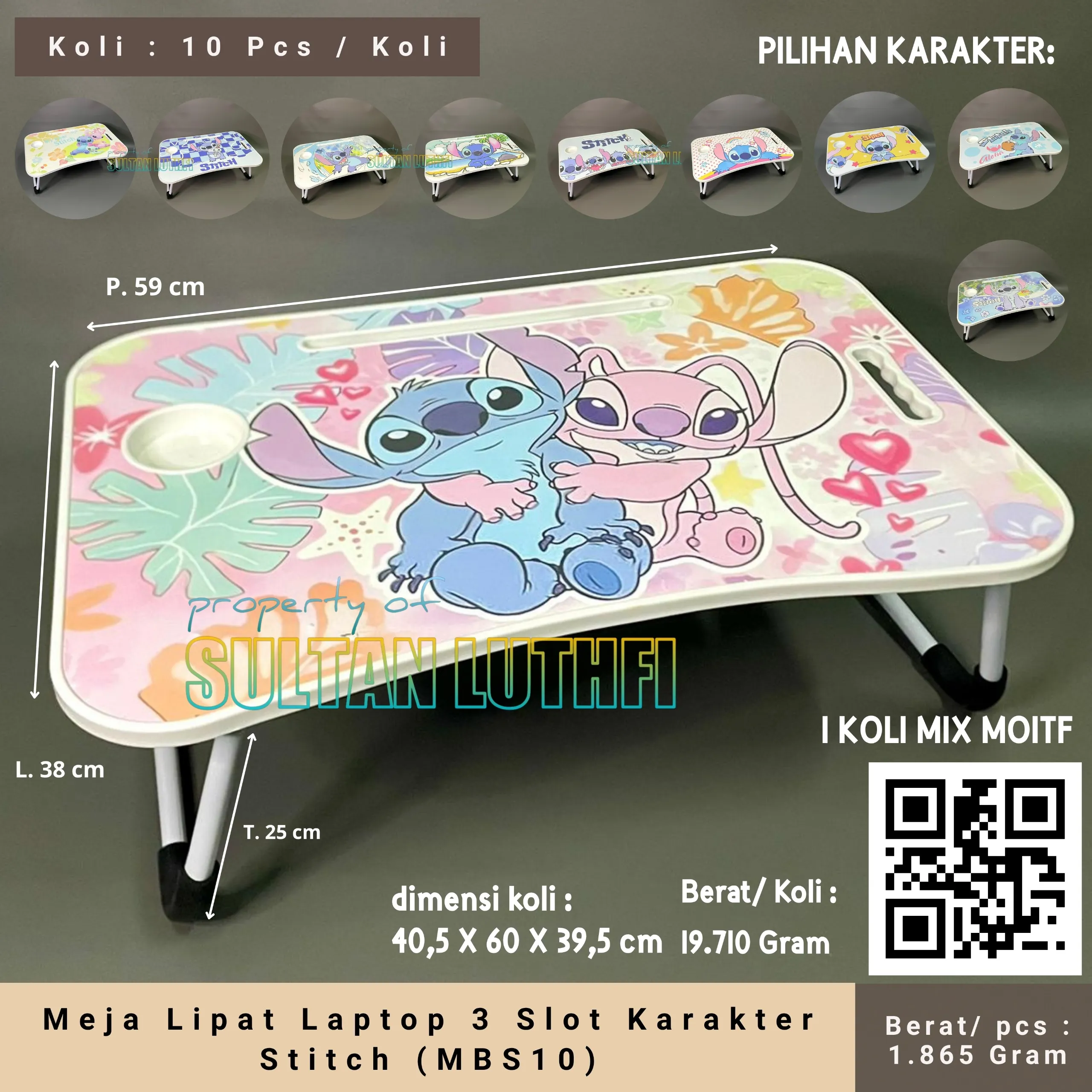 Meja Lipat Laptop 3 Slot Karakter Stitch (MBS10)9_11zon