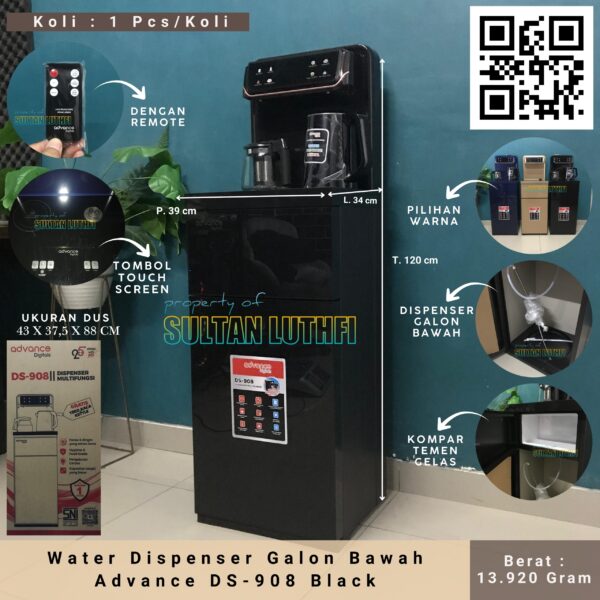 Water Dispenser Galon Bawah Advance DS-908 Black