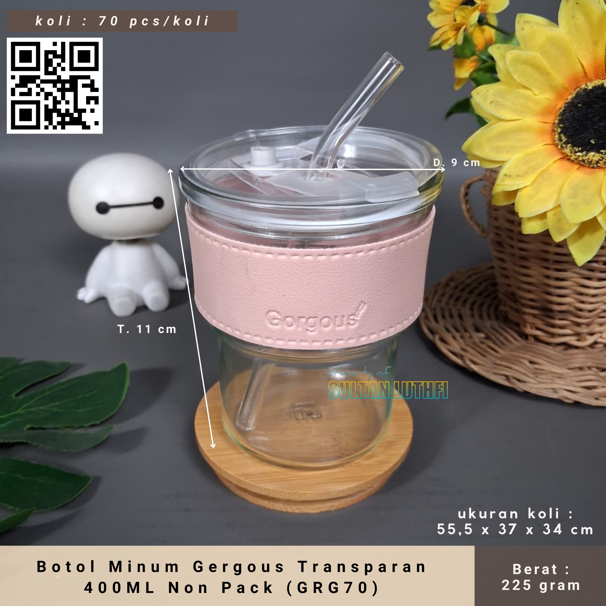 Botol Minum Gergous Transparan 400ML Non Pack (GRG70)