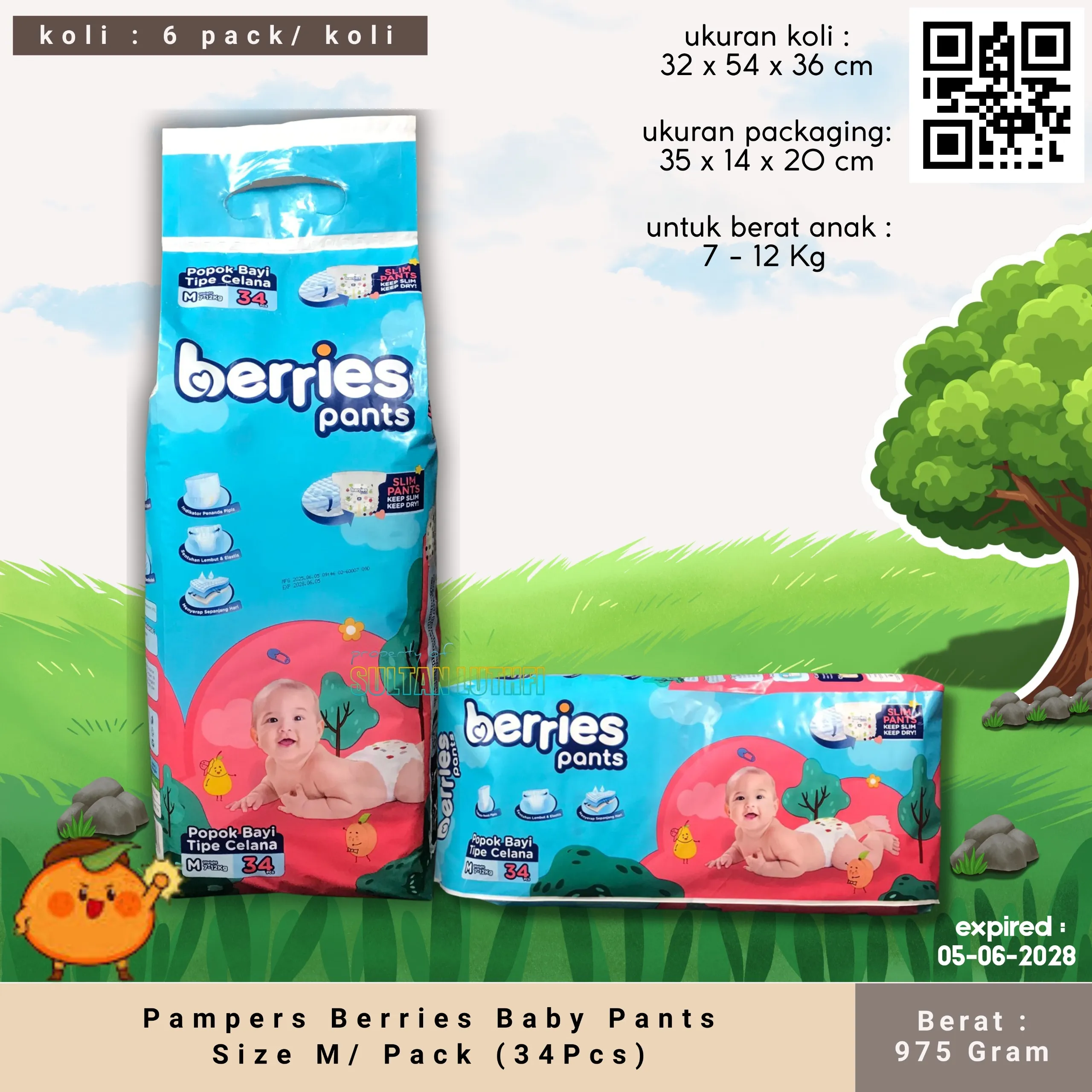 Pampers Berries Baby Pants Size M Pack (34Pcs)_11zon