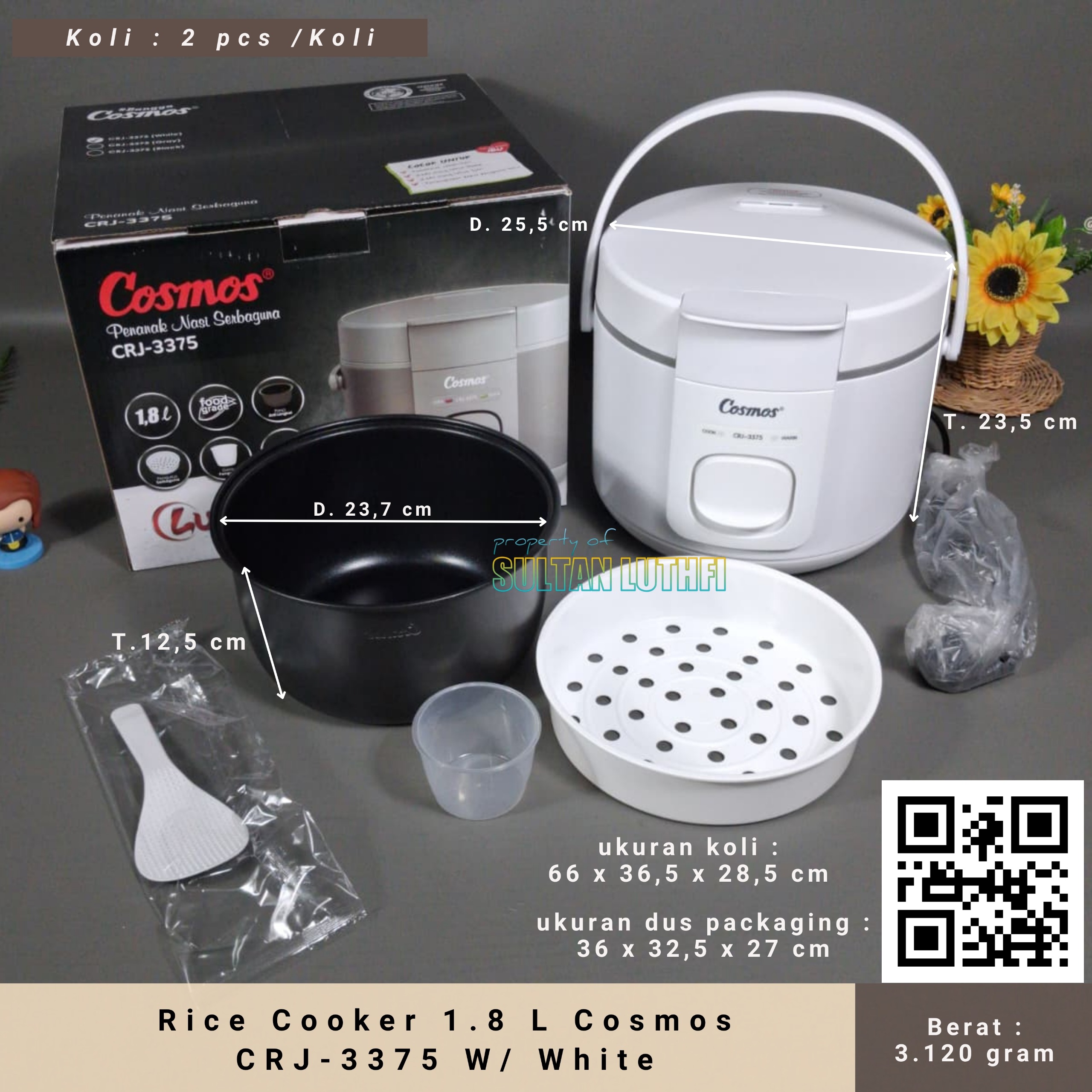 Rice Cooker 1.8 L Cosmos CRJ-3375 W White