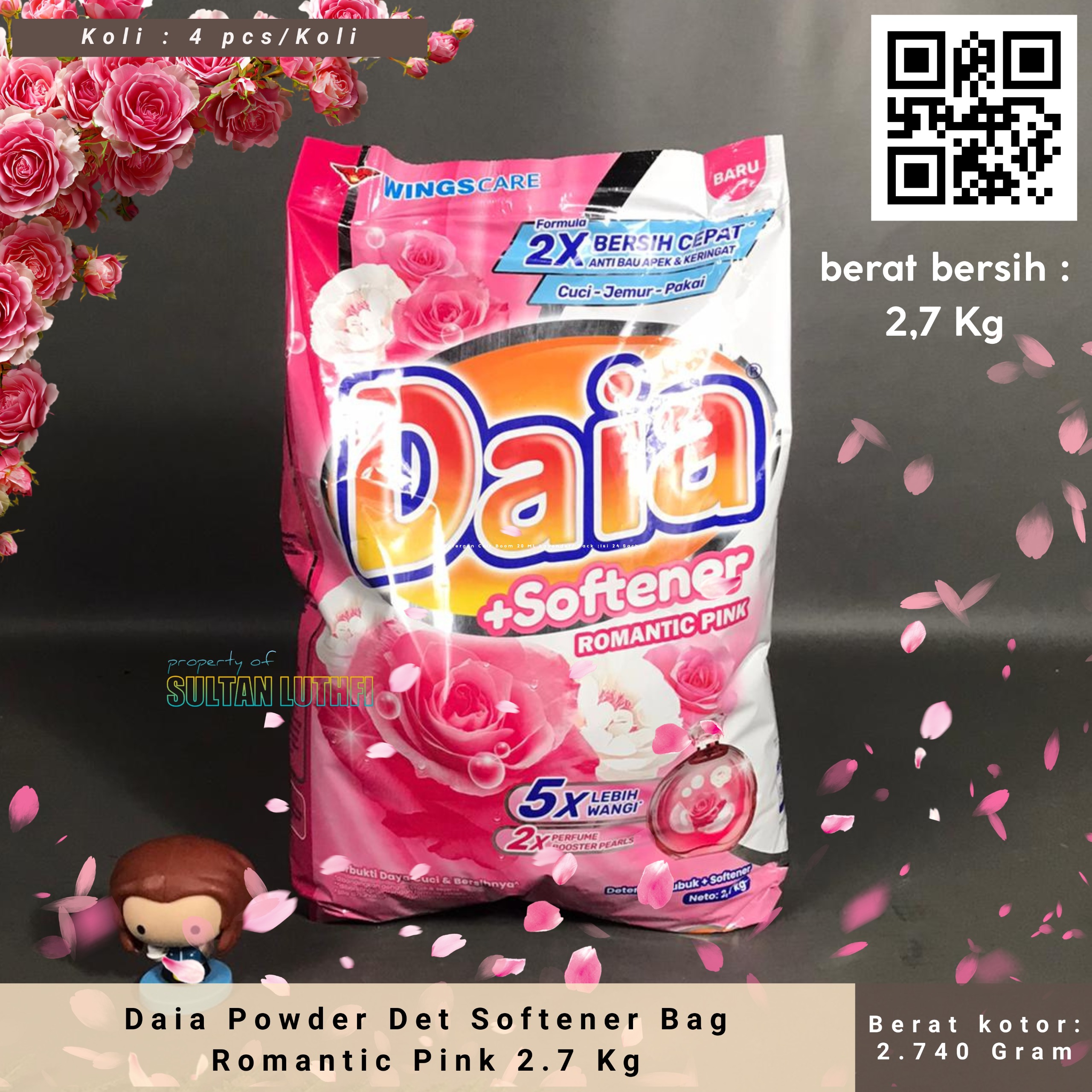 Daia Powder Det Softener Bag Romantic Pink 2.7 Kg