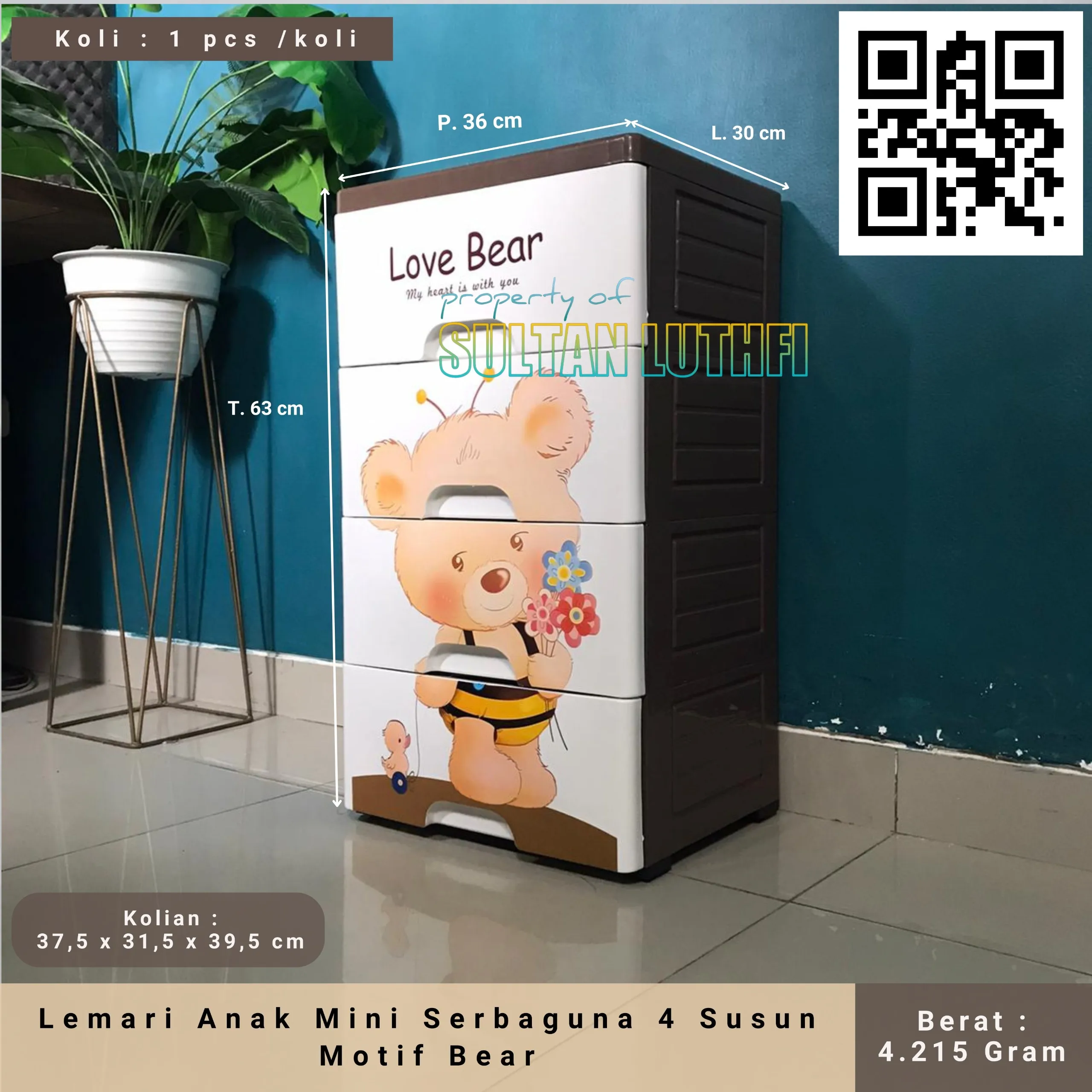 Lemari Anak Mini Serbaguna 4 Susun Motif Bear_11zon