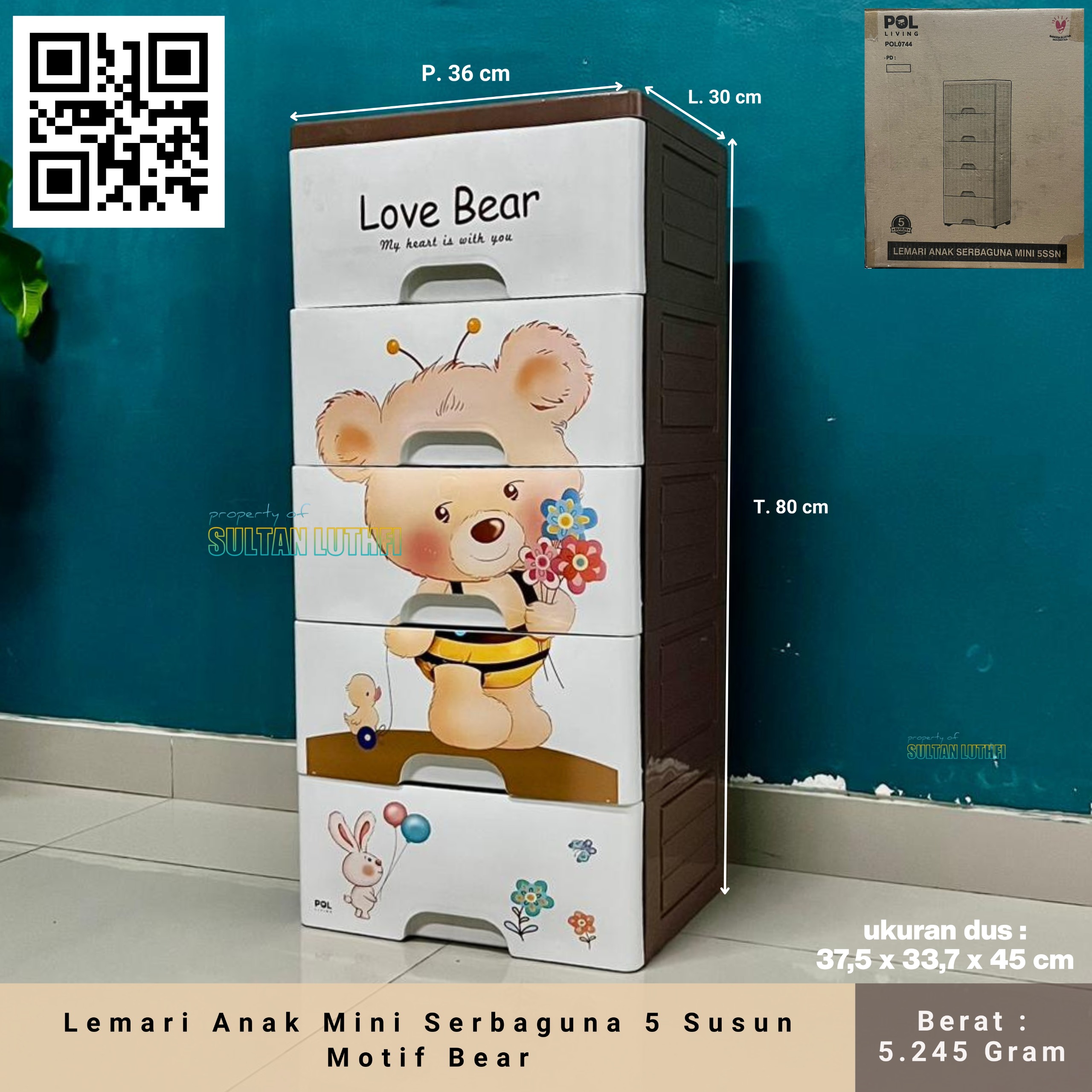 Lemari Anak Mini Serbaguna 5 Susun Motif Bear