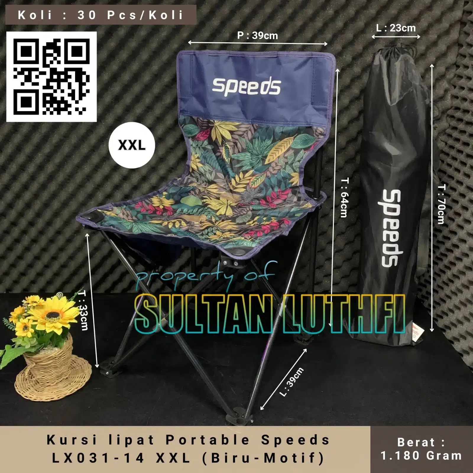 Kursi lipat Portable Speeds LX031-14 XXL (Biru Motif)