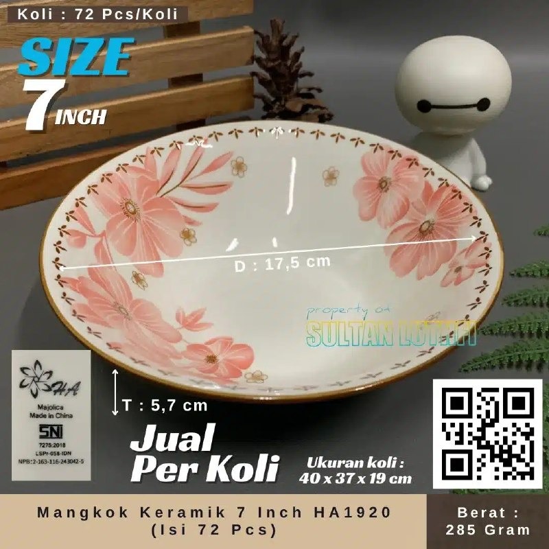 Mangkok Keramik 7 Inch HA1920 Lusin