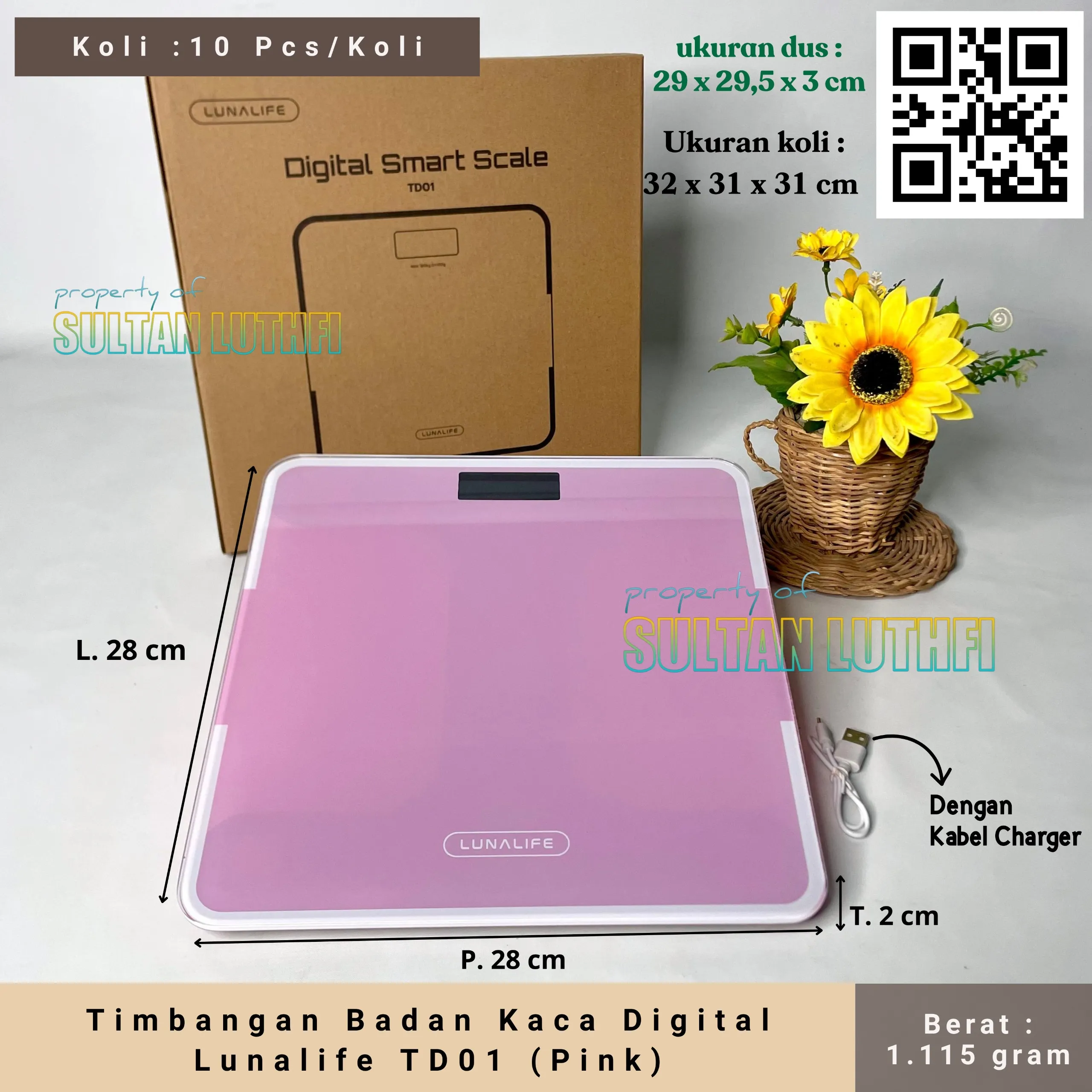 Timbangan Badan Kaca Digital Lunalife TD01 (Pink)_11zon
