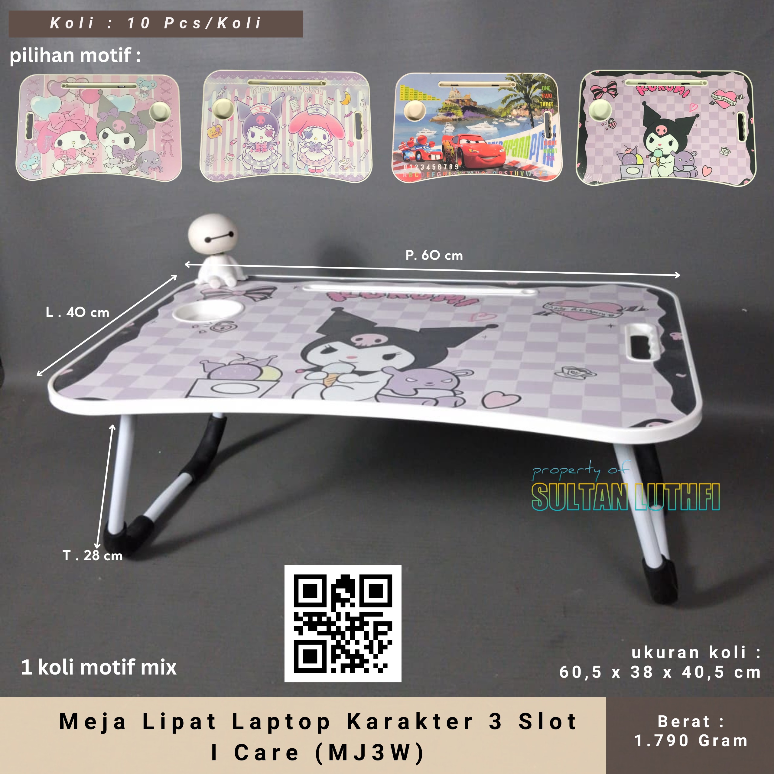 Meja Lipat Laptop Karakter 3 Slot I Care (MJ3W)