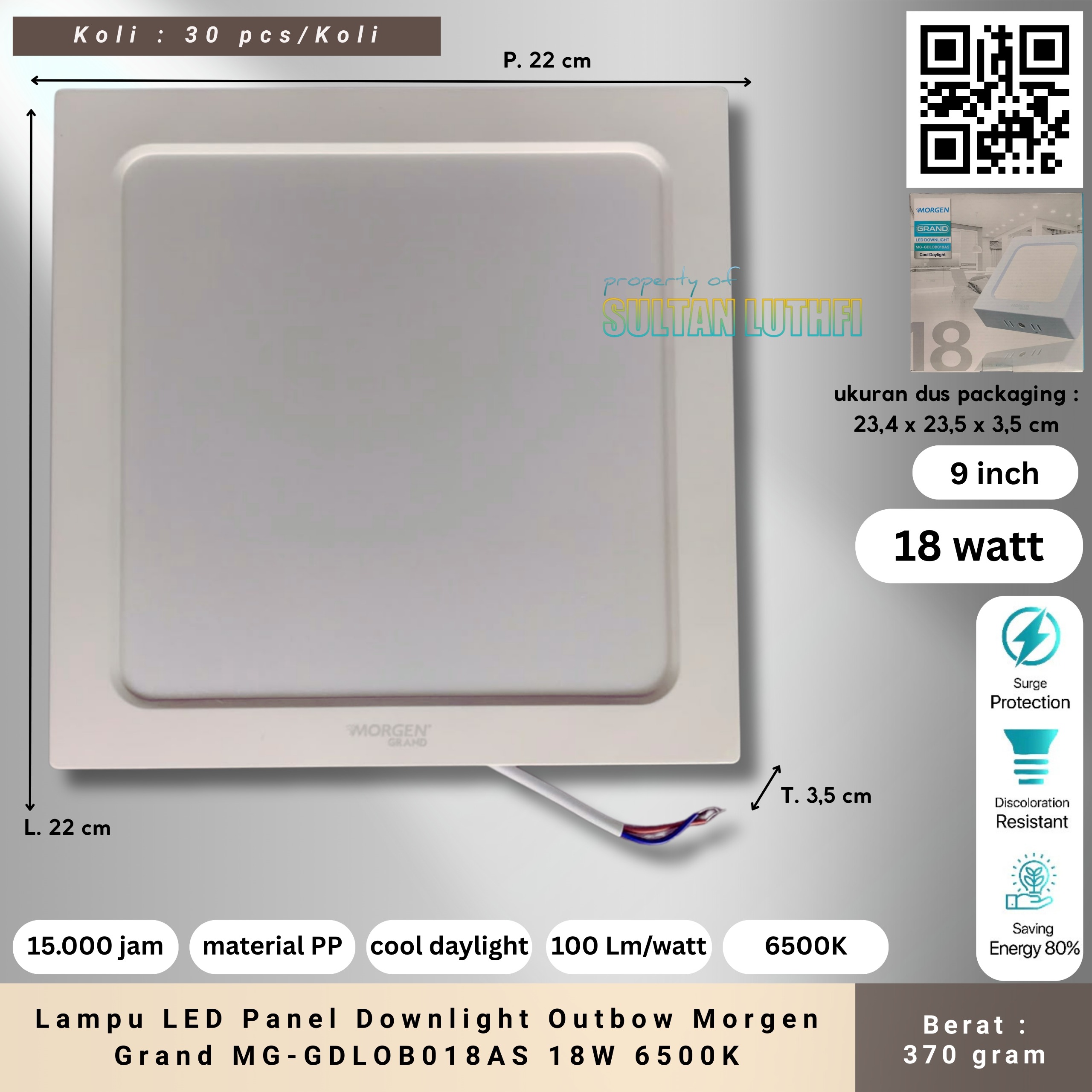 Lampu LED Panel Downlight Outbow Morgen Grand MG-GDLOB018AS 18W 6500K