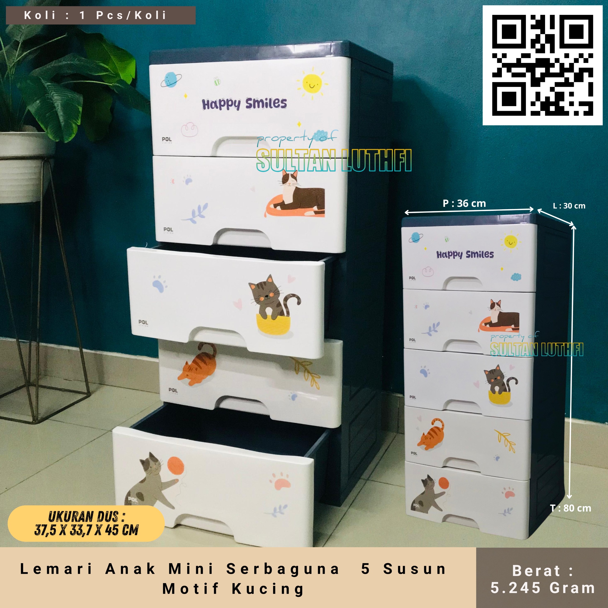 Lemari Anak Mini Serbaguna 5 Susun Motif Kucing
