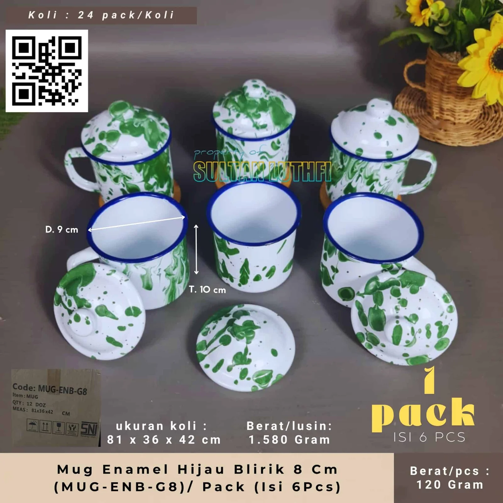 Mug Enamel Hijau Blirik 8 Cm (MUG-ENB-G8) Pack (Isi 6Pcs)