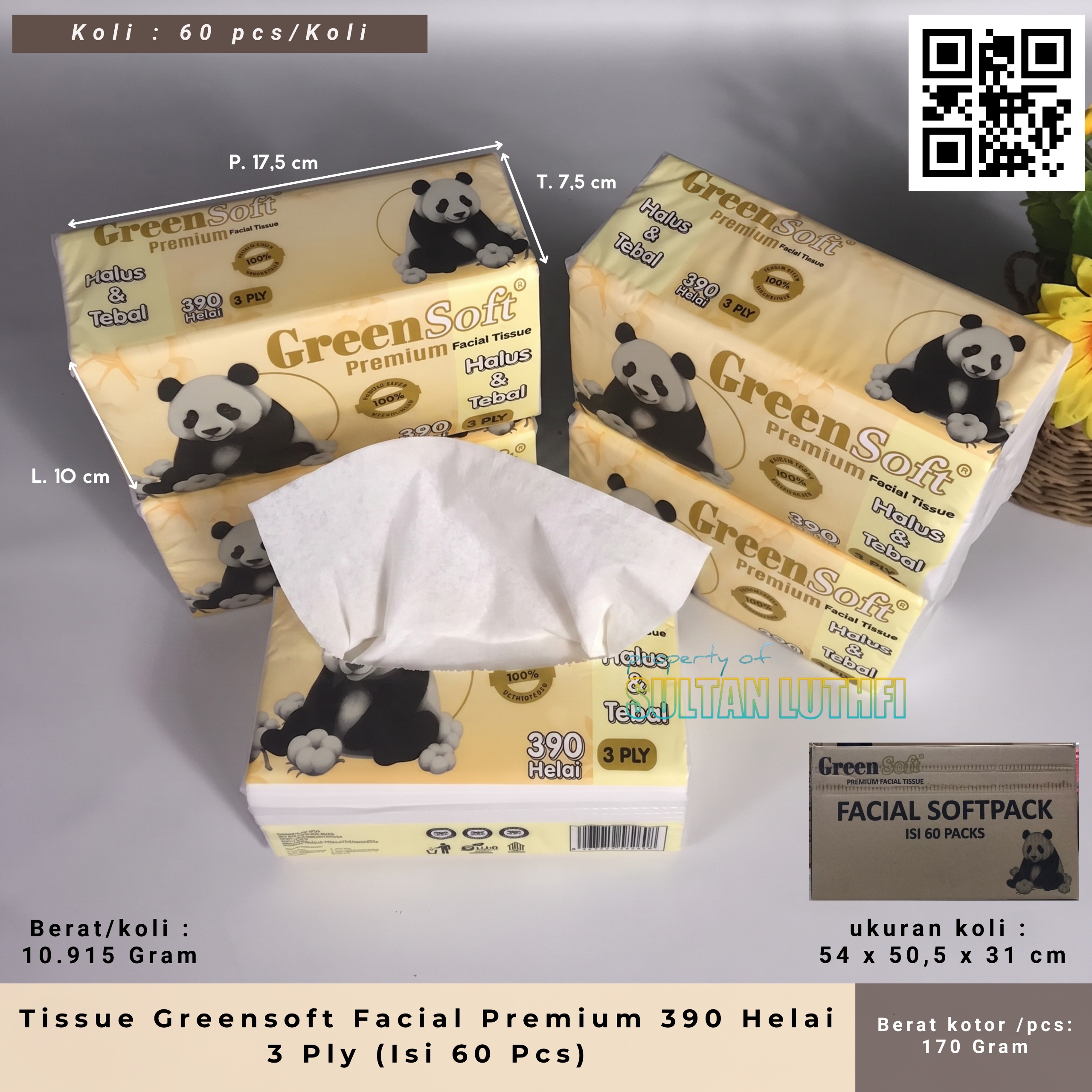 Tissue Greensoft Facial Premium 390 Helai 3 Ply (Isi 60 Pcs)