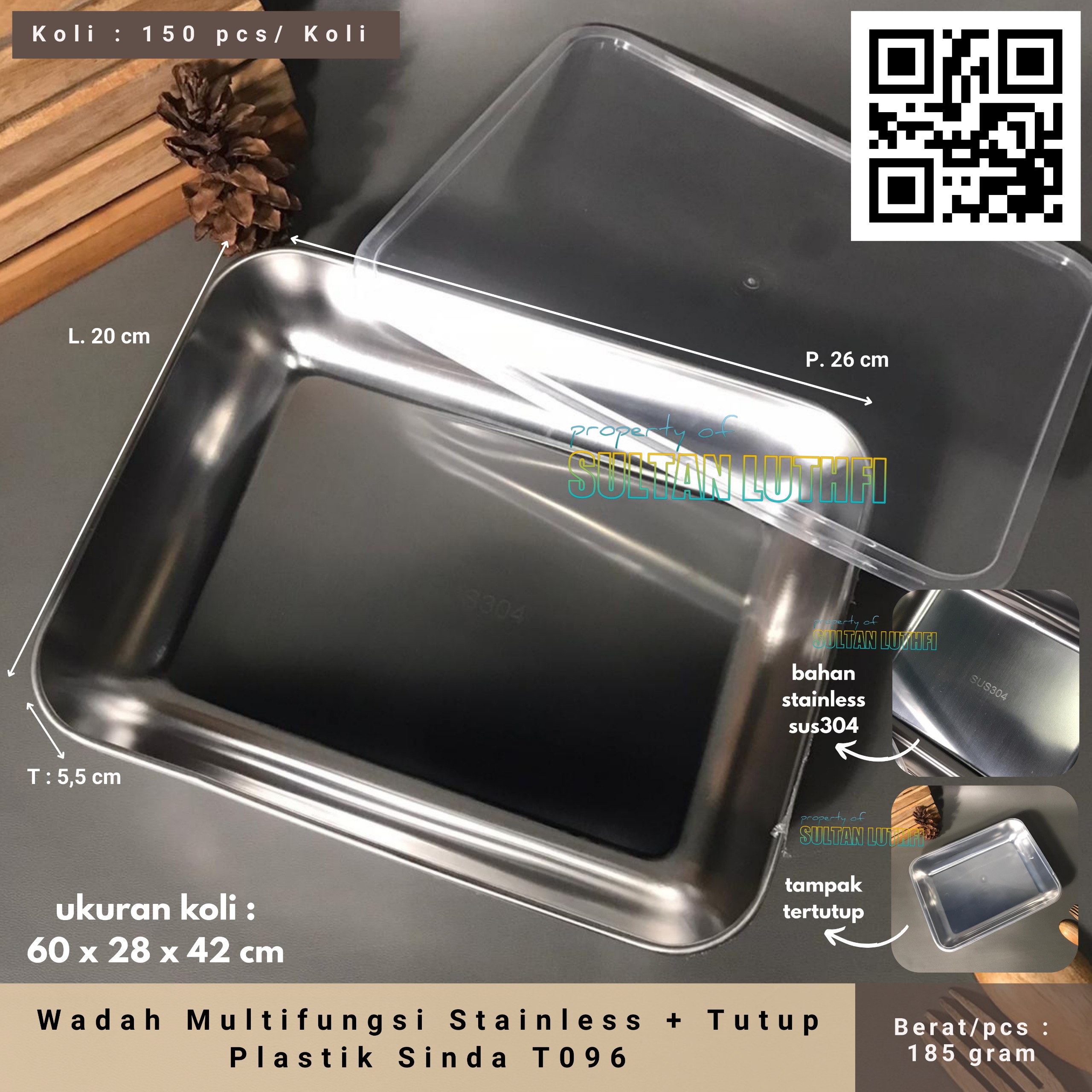 Wadah Multifungsi Stainless + Tutup Plastik Sinda T096